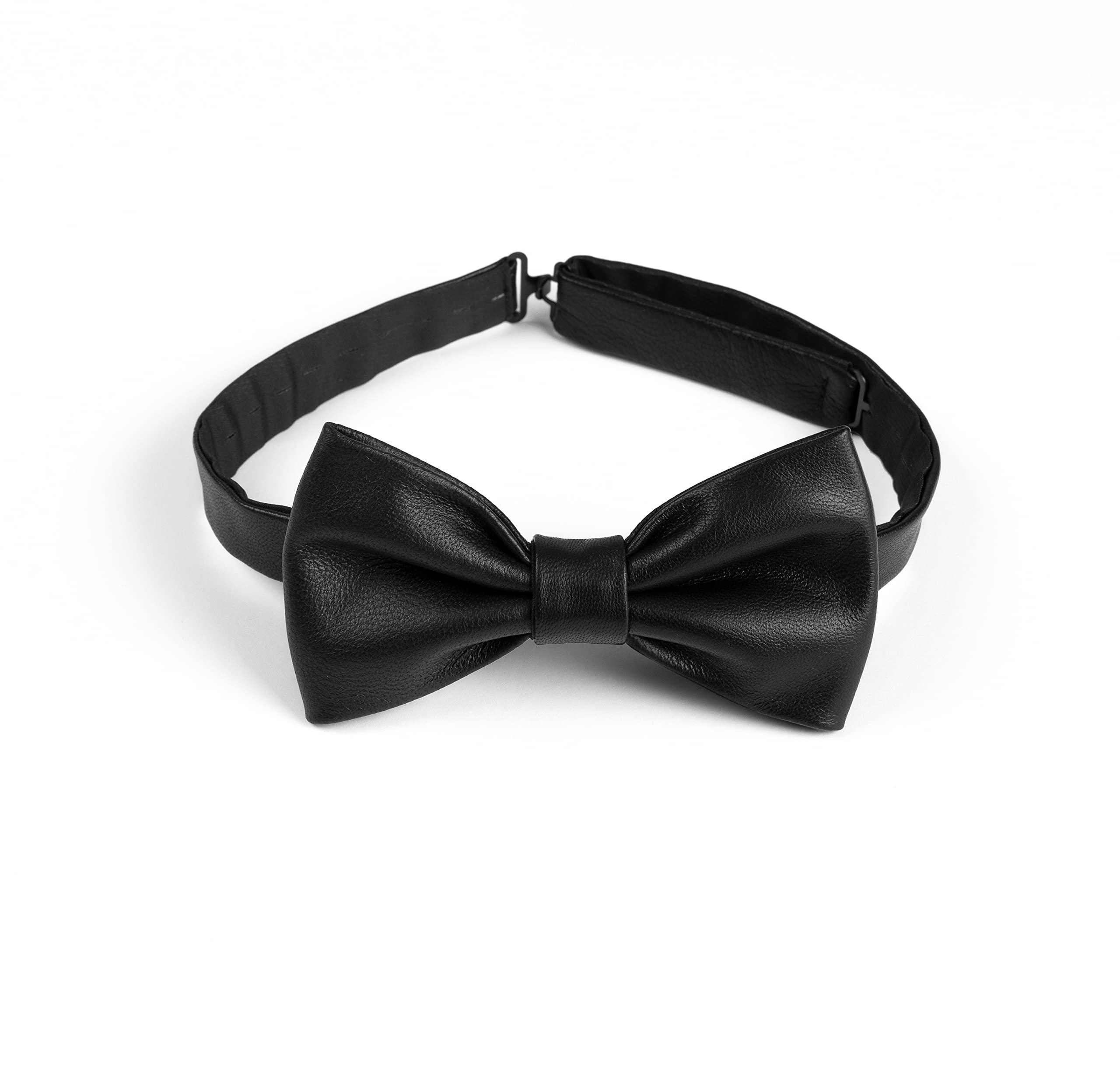 Remo Sartori Made in Italy Men's Real Leather Pre-Tied Bow Tie, Adjustable Band (Black)