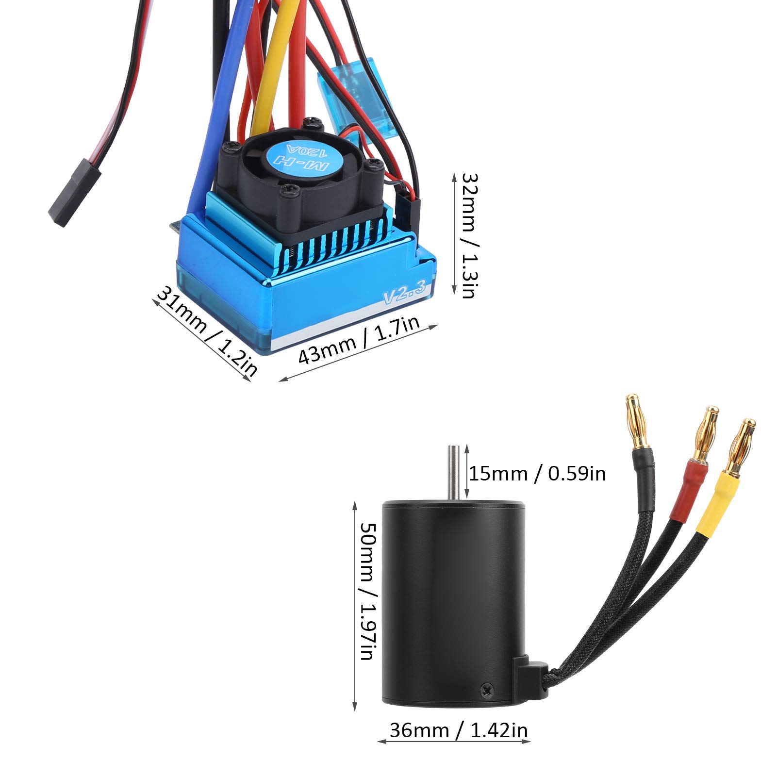 Tbest Scheda di Programma ESC per Motore RC, Scheda di Programma per Regolatore di velocità Elettrico Senza Spazzole 3650 2300KV Combo per Auto RC 1:10