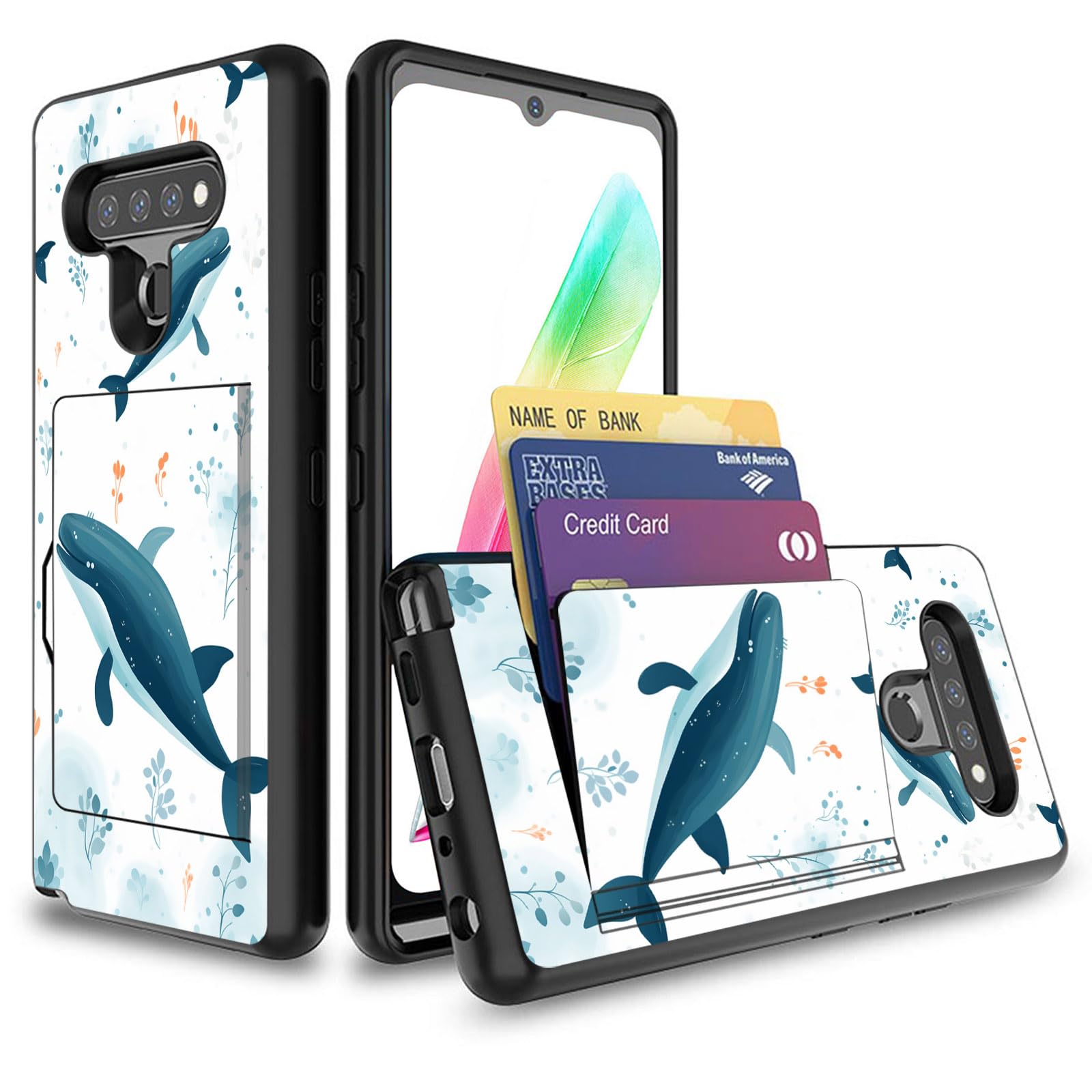 GFEWYTJYJ for LG K51 Case with Card Holder,Shockproof Armor Silicone Hybrid Rugged Protective Wallet Cover Case for LG K51 6.8 Inch,Cute Watercolor