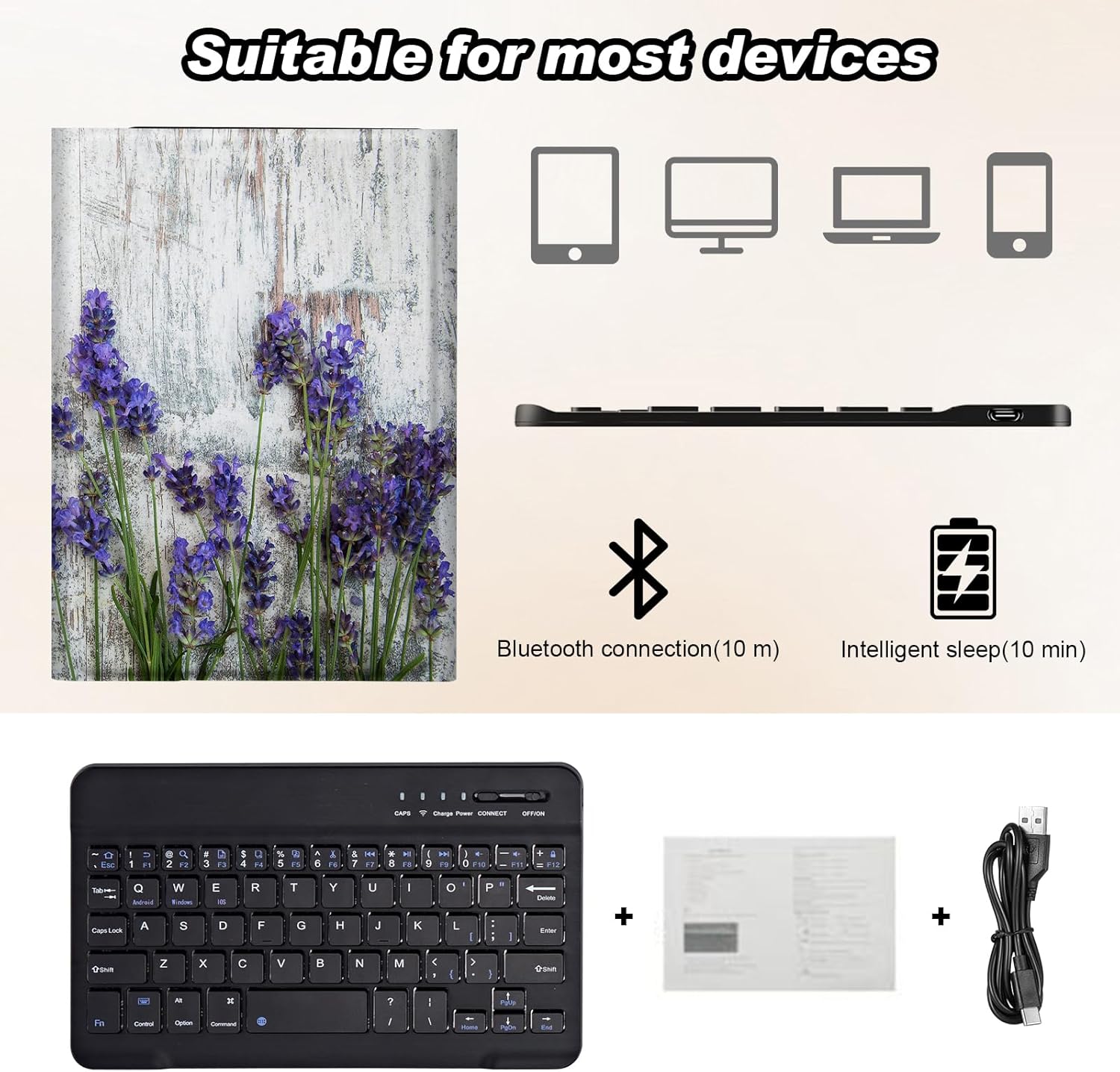 DEGDFSGR Keyboard Case for Samsung Galaxy Tab A7 Lite 8.7 Inch 2021 Model (SM-T220/T225/T227), Magnetic Closure Detachable Bluetooth Keyboard for Samsung Galaxy A7 Lite Case, Lavender in Wooden