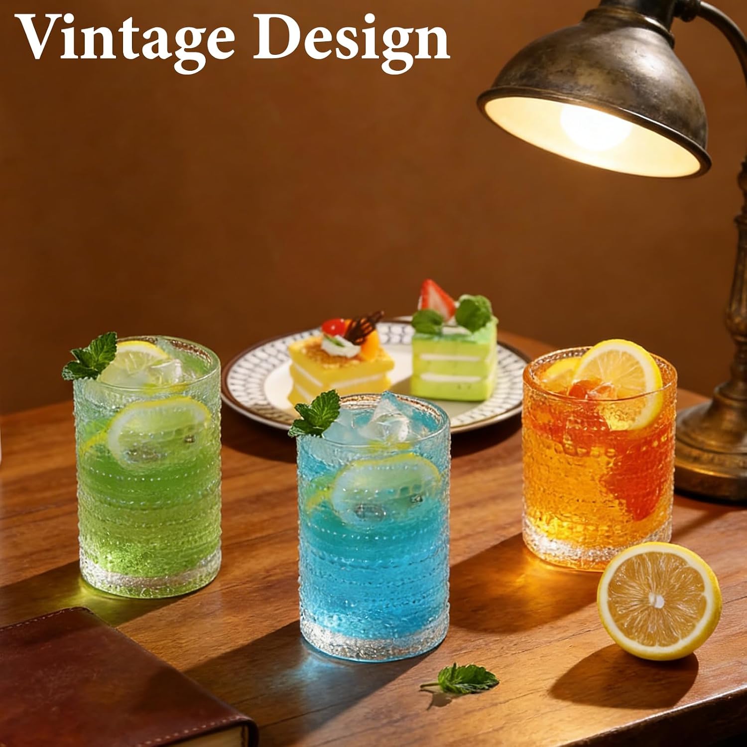 12 Pack Hobnail Drinking Glasses Set, 15 oz Highball Glasses and 12 oz Cocktail Glasses Set, Vintage Glasses Drinking Kitchen Water Glass Cup Bar Tumbler Glassware for Whiskey, Beer, Juice