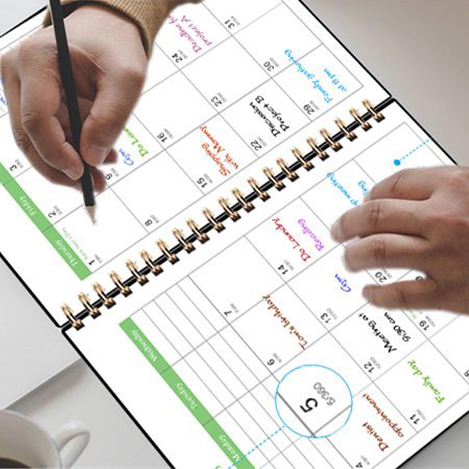 Planificateur de calendrier 2026-2028 – Agenda de rendez-vous mensuel, carnet relié en spirale avec 36 intercalaires mensuels, notes de travail et affaires