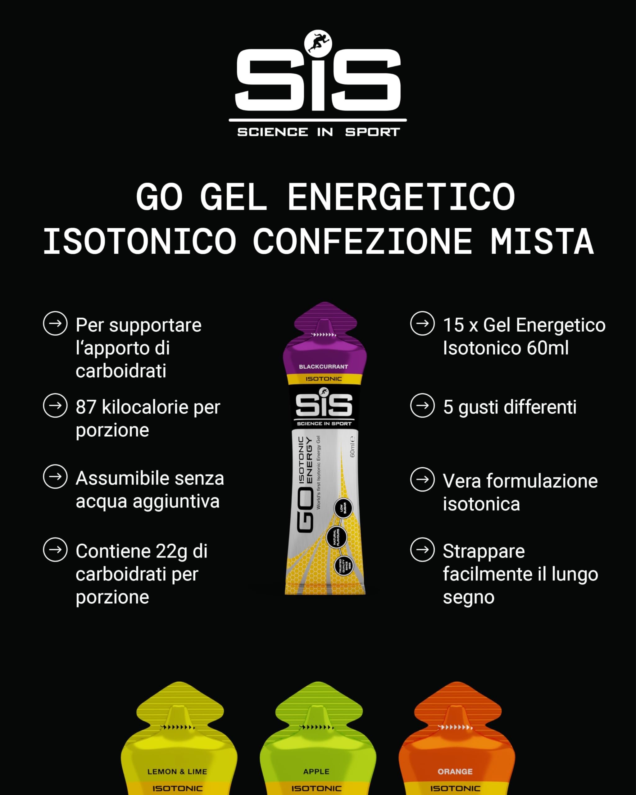 Science in Sport GO Energy Gel15 x 60ml Vegano -Gel energetico isotonic con 22g di carboidrati, Ottimo fornitore di energia, Alternativa ottimale alle bevande isotoniche