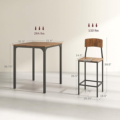 Miniatura 7 de HOMCOM 3 Piece Industrial Counter Height Dining Table Set, Bar Table & Chairs with Steel Legs & Footrests, Black