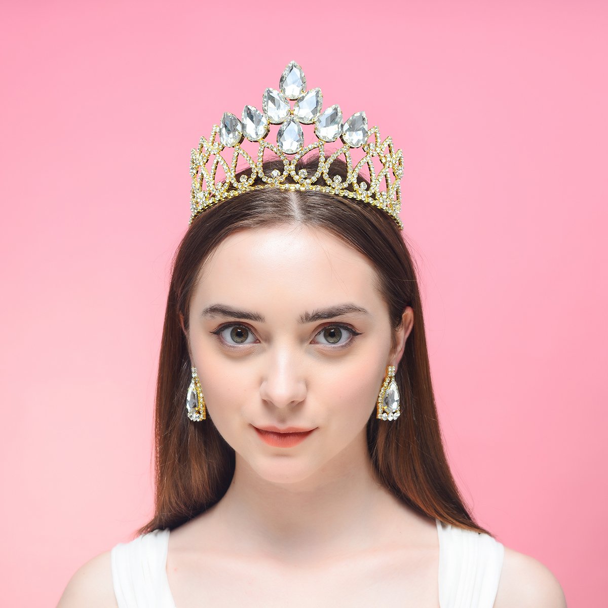 Buy DcZeRong Crystal Crown Queen Tiara Gold Metal Adult Women Birthday