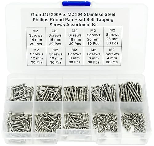 Juego surtido de 200 tornillos autorroscantes de cabeza redonda Phillips de acero inoxidable M3 304, M3 x 0.157 in, 0.236 in, 0.315 in, 0.394 in,