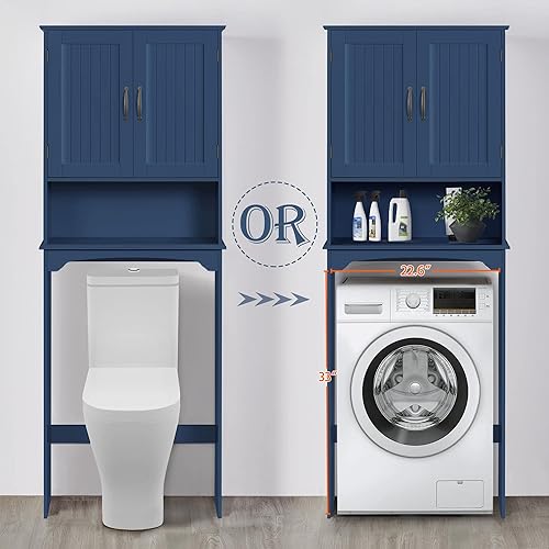 Miniatura 23 de Yaheetech Armario sobre el inodoro, organizador de almacenamiento de baño de doble puerta, estante de inodoro con estante interior ajustable y