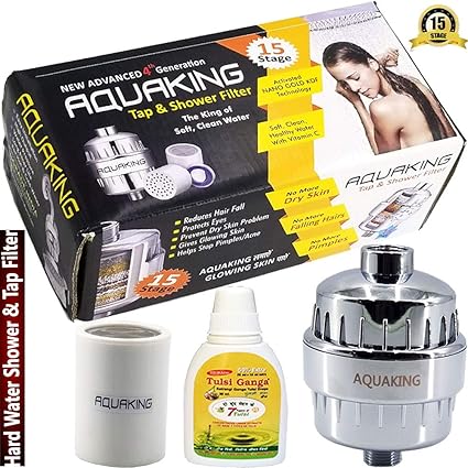 AquaKing 15 Hard Water Softener Shower Taps Filter- For Kitchen Bathrooms Chlorine, Salt Purifiers Reduces Hair Fall, Dry Skin (Chrome)