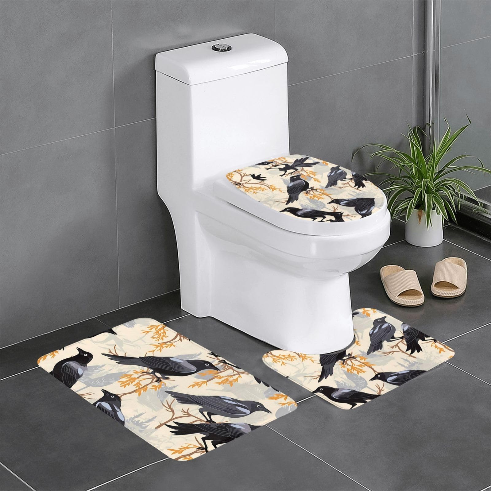Tapis de salle de bain corbeau pour meuble-lavabo et décoration de toilettes