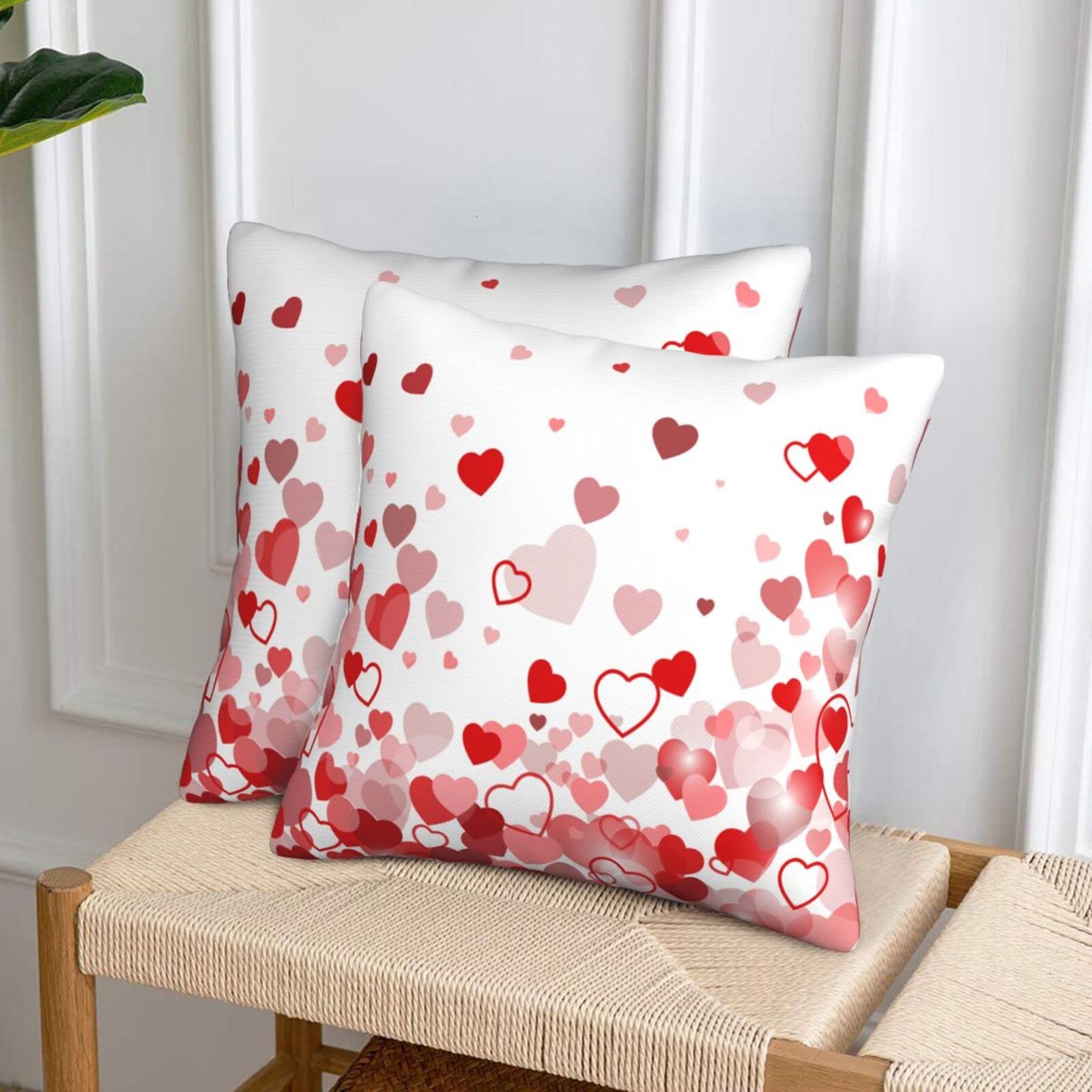 Set 2 Federe Per Cuscini Decorative San Valentino 45x45 Cm: Morbido Velluto Con Motivo Cuore Rosa, Per Divano E Camera Da Letto - 3