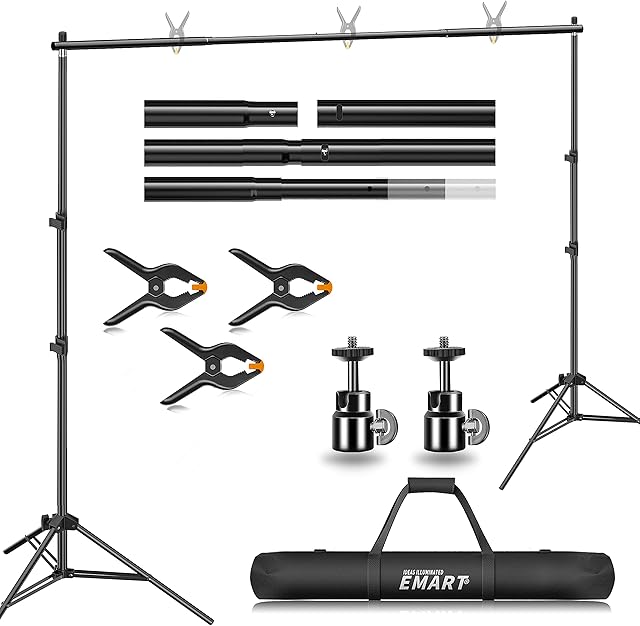 EMART Backdrop Stand, 2 x 3 m Adjustable Background Frame with Mini Ball Head, Backdrop Support System Kit for Photography Studio Photo Video Wedding Party