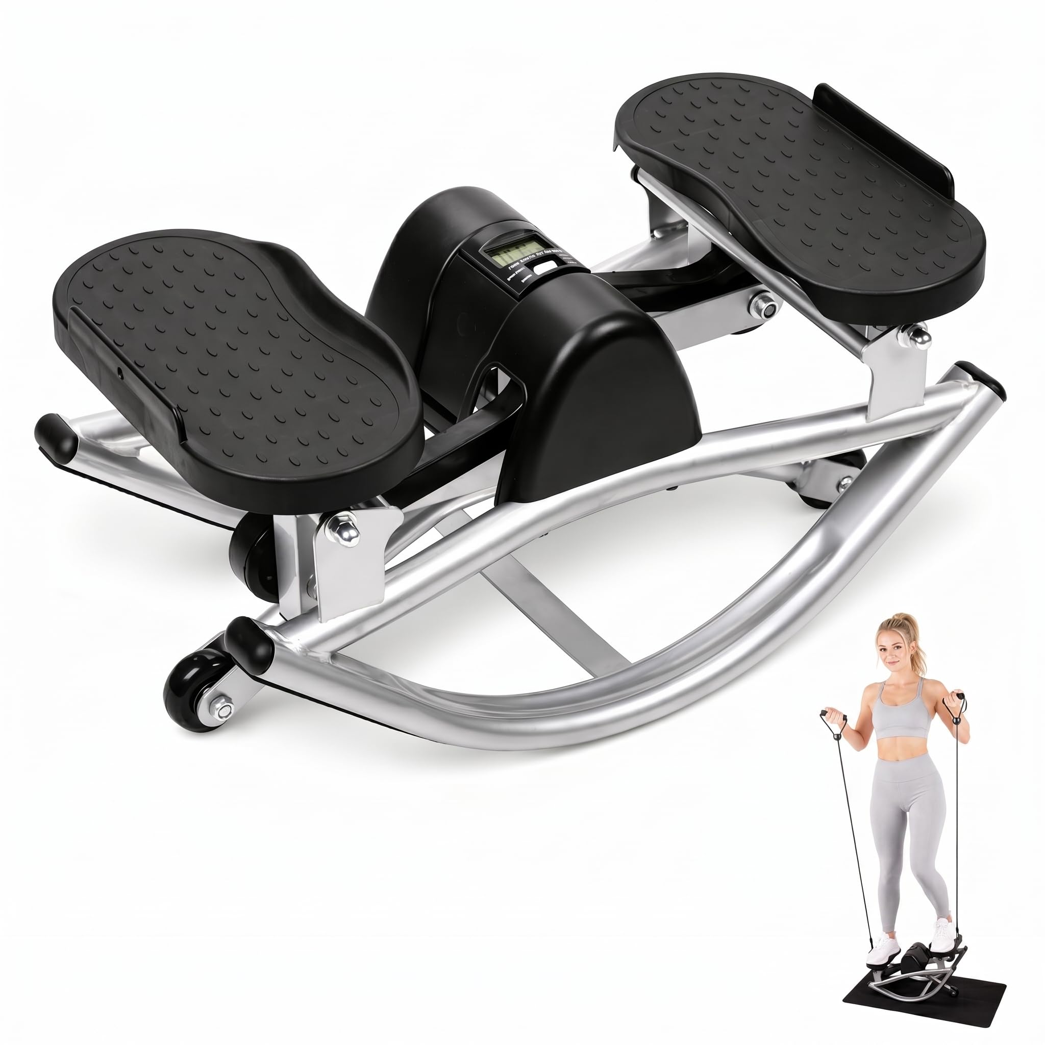 Rock Fitness Stepper with Resistance Bands &amp; Non-Slip Mat