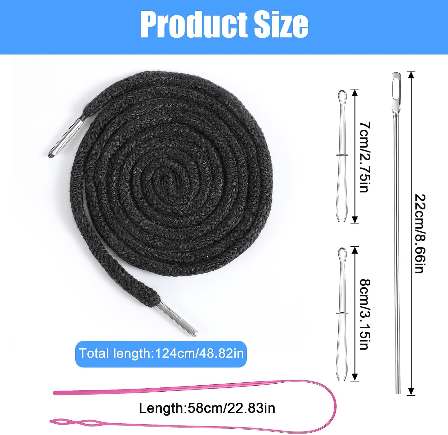 4Pcs 49 Inches Drawstring Cords Replacement Drawstrings with 4 Threader Tool for Sweatpants Shorts Pants Hoodies(Black)