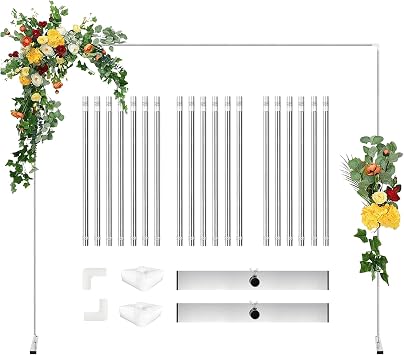 KOMCLUB 8.9FT Silver Metal Arch Stand, Square Frame for Wedding Party Decor