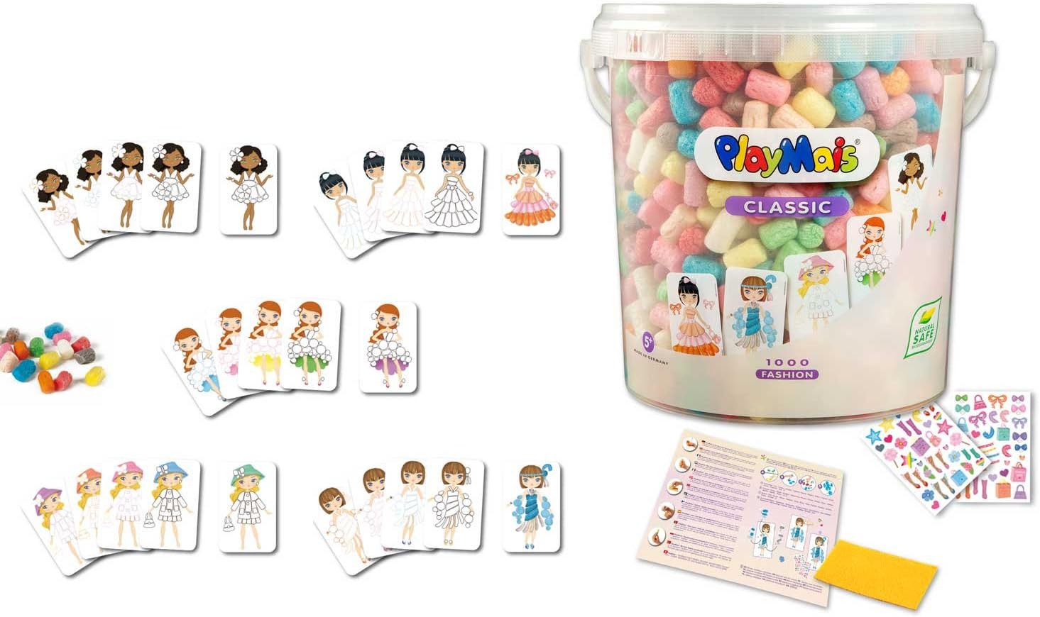 PlayMais Basic Fashion Craft kit for Kids from 5 Years | Bucket Filled with 1000 Colored PlayMais for Crafting | Natural Toy | stimulates Creativity & Motor Skills