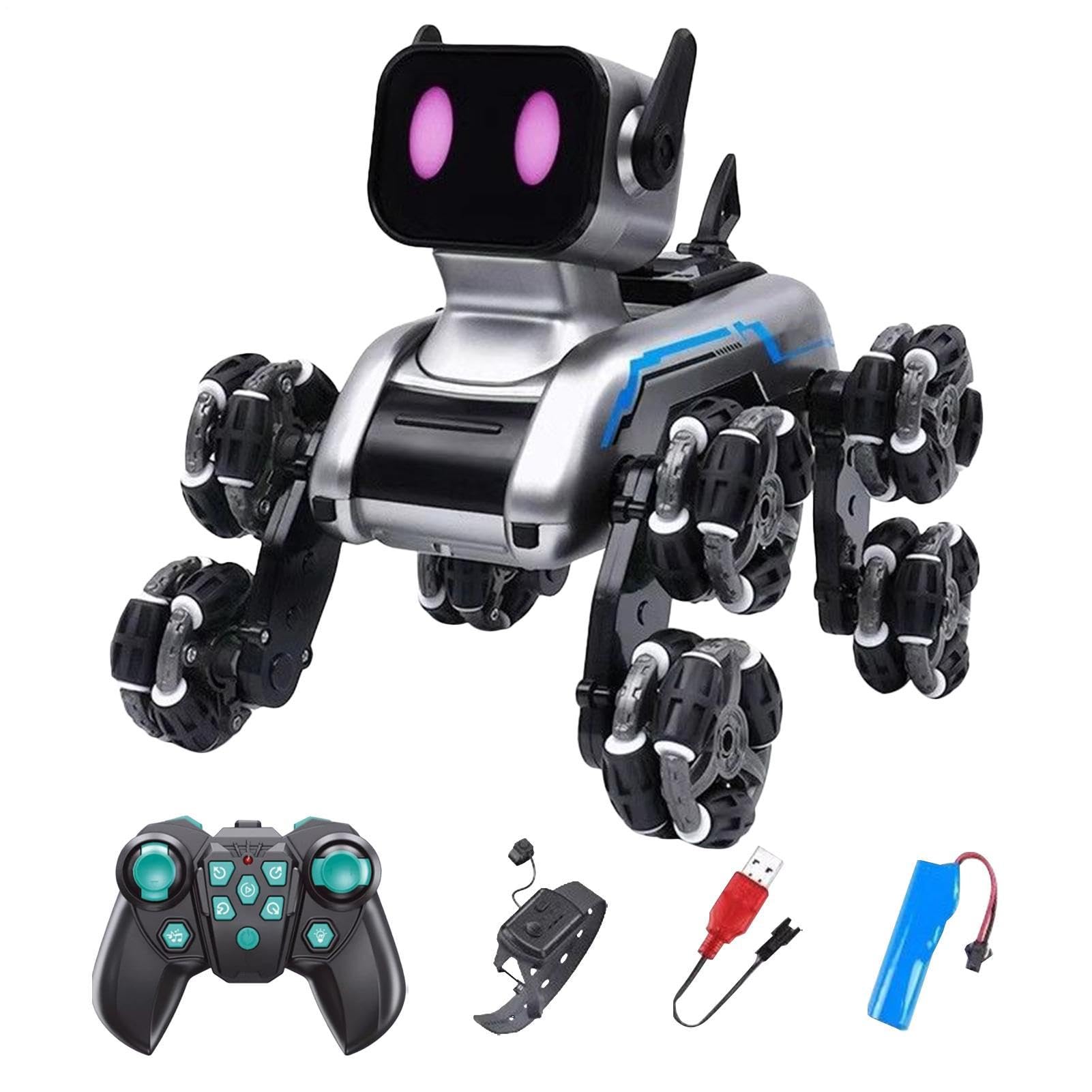Jouet Chien Robot Télécommandé, Robot Chiot Intelligent Jouet, Multidirectionnel pour Intérieur Extérieur Chambre Jardin Éducatif