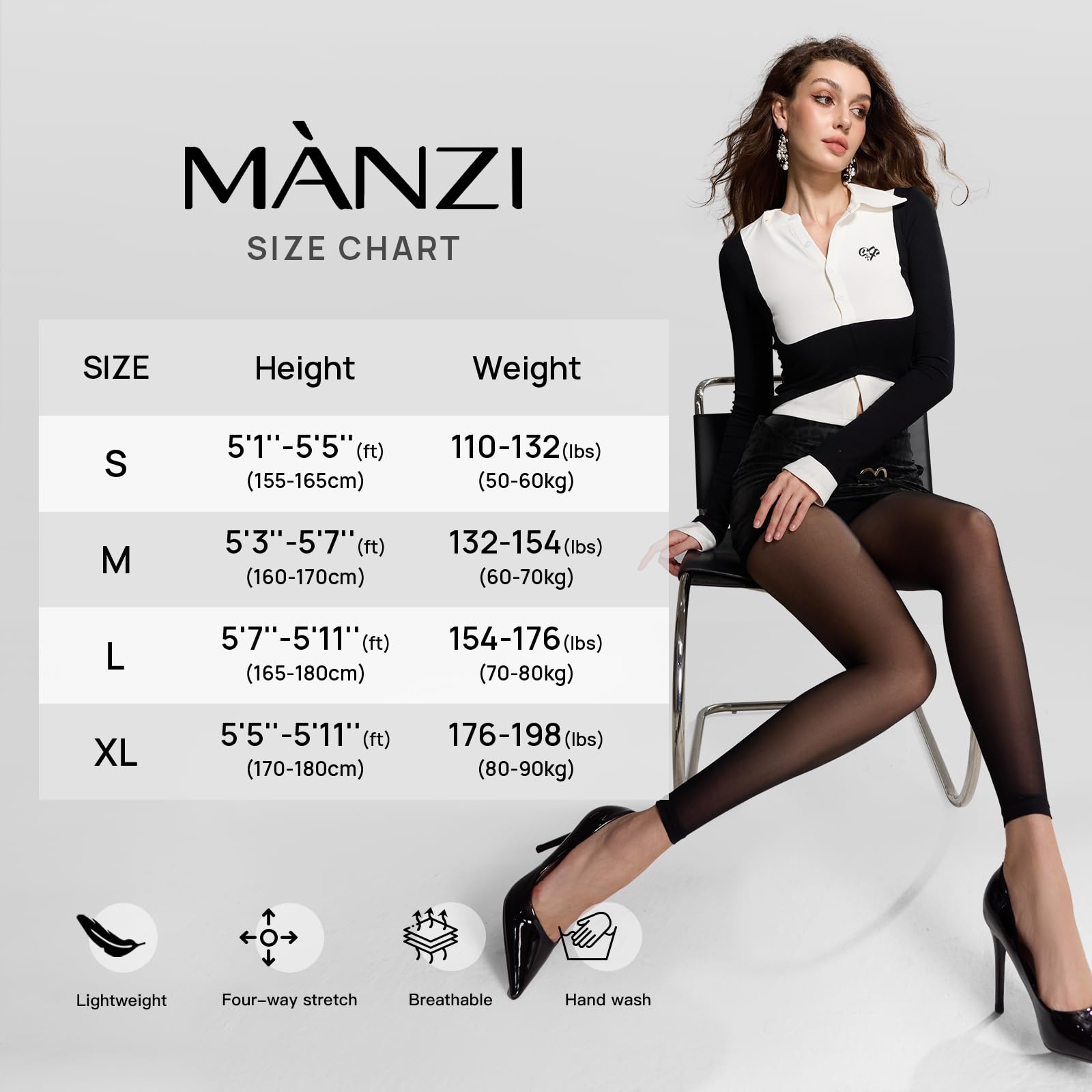 MANZI Collants transparents sans pieds avec contrôle du ventre, soutien léger, collant gainant le corps