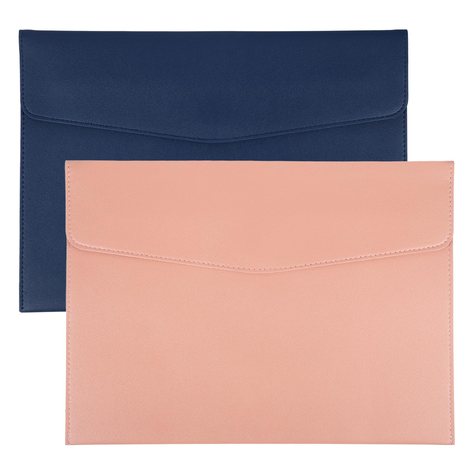 PATIKIL 2Pcs PU Leather A4 File Folder, Document Holder Envelope Waterproof Napa Texture Filing Organizer Portfolio Folder Case with Magnetic Snap Closure for Home Office, Navy Blue, Pink