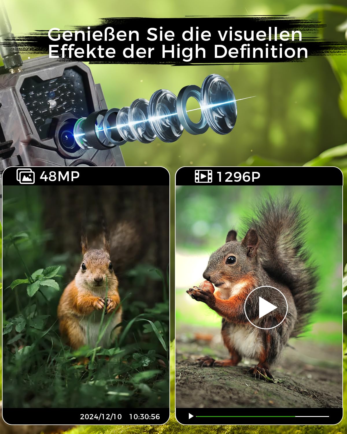 Meidase S600 4G LTE Wildtierkamera 48MP 1296P 25m Nachtsicht IP66 Wassergeschützt Bewegungserkennung
