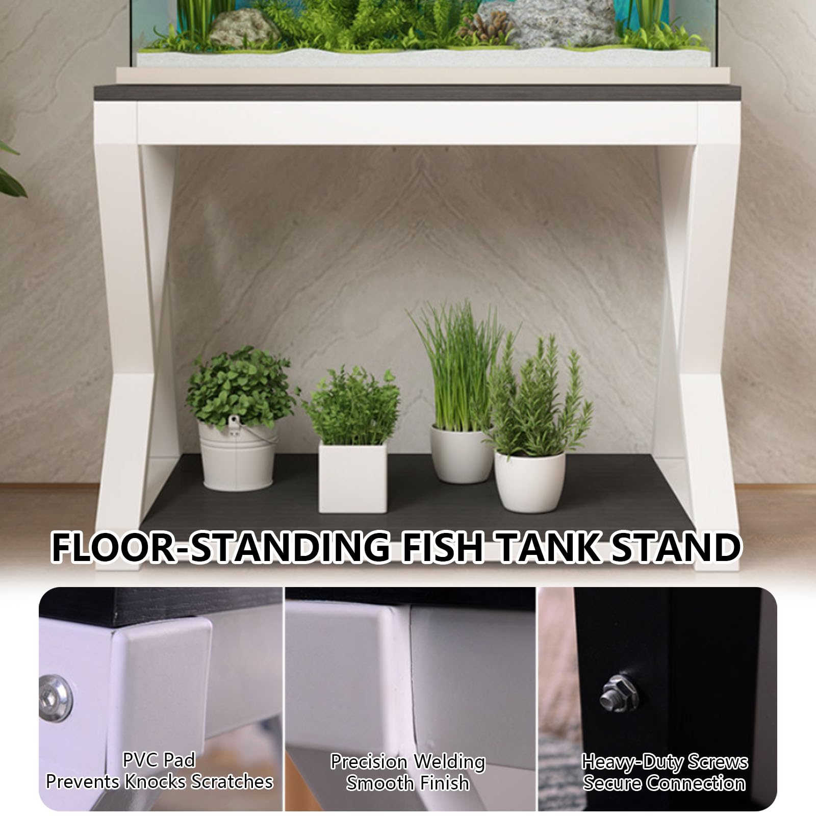 Support d'aquarium double couche pour grande capacité de stockage, forte capacité de charge, parfait pour le bureau et le salon, pieds en PVC durables