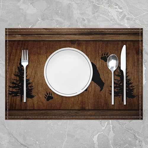 Miniatura 6 de Juego de 4 manteles individuales con diseño de silueta de ciervo, cabaña y animales salvajes, tapetes de cocina para niños, adolescentes y adultos,