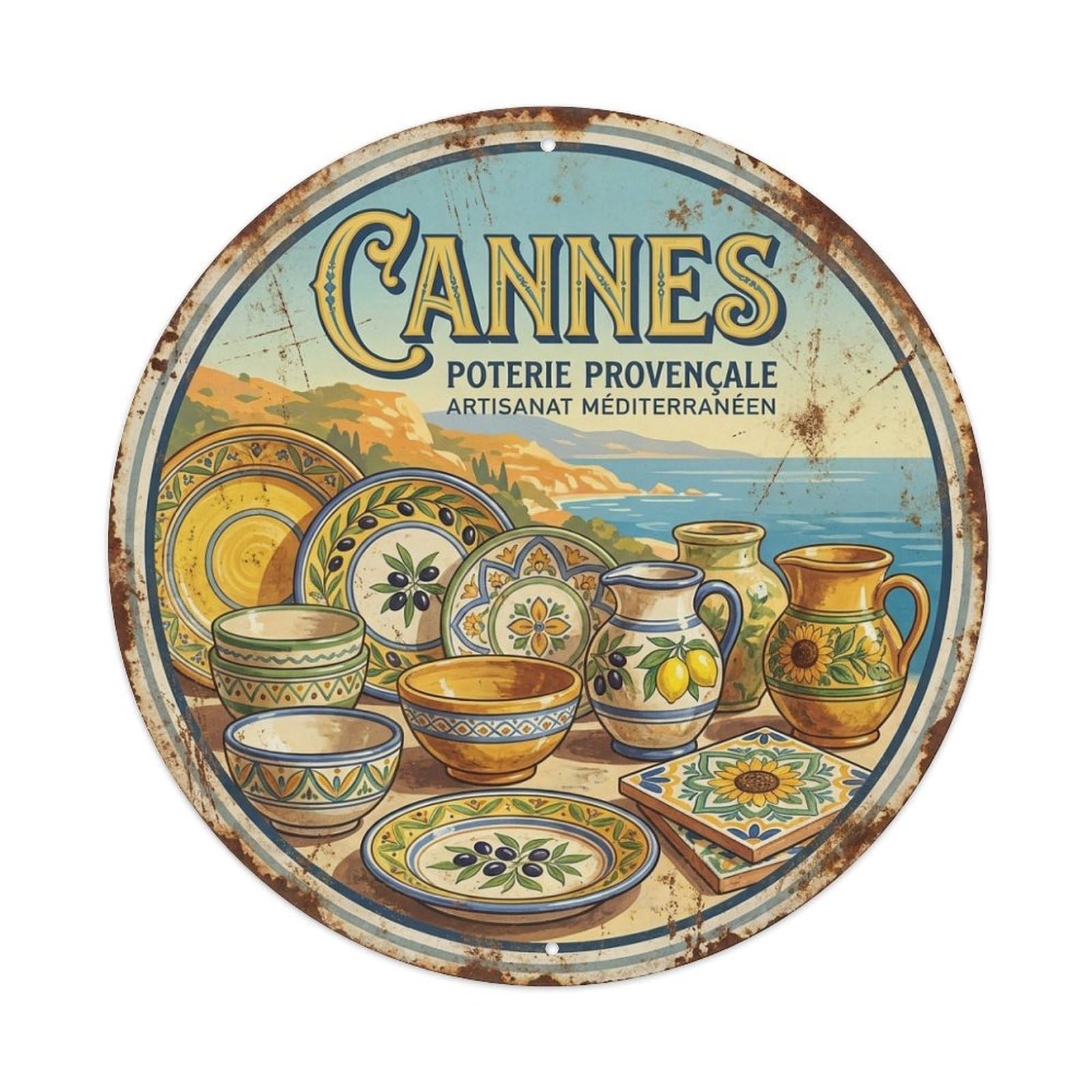 Retro Cannes Provence Pottery Culture Travel Metal Tin Sign