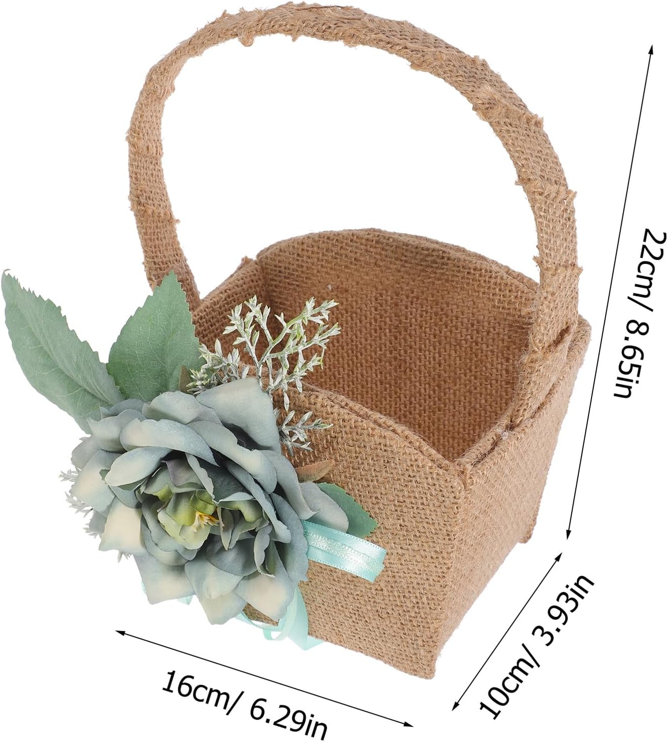 Rustic Wedding Flower Basket Handheld Burlap Petal Storage Basket Linen Blue for Wedding Ceremony and Party Supplies