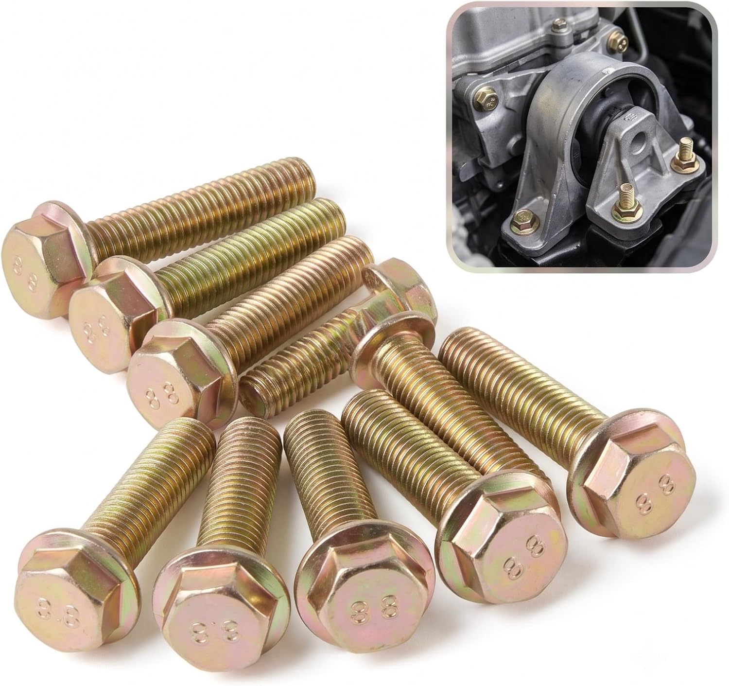 10 PCS Exhaust Manifold Bolts, Hexagonal Flange Nut Screw Anti-slip Fasteners, Carbon Steel Anti-rust Automobile Repair Modification Retainer, Universal for Most Cars (M10*35MM)