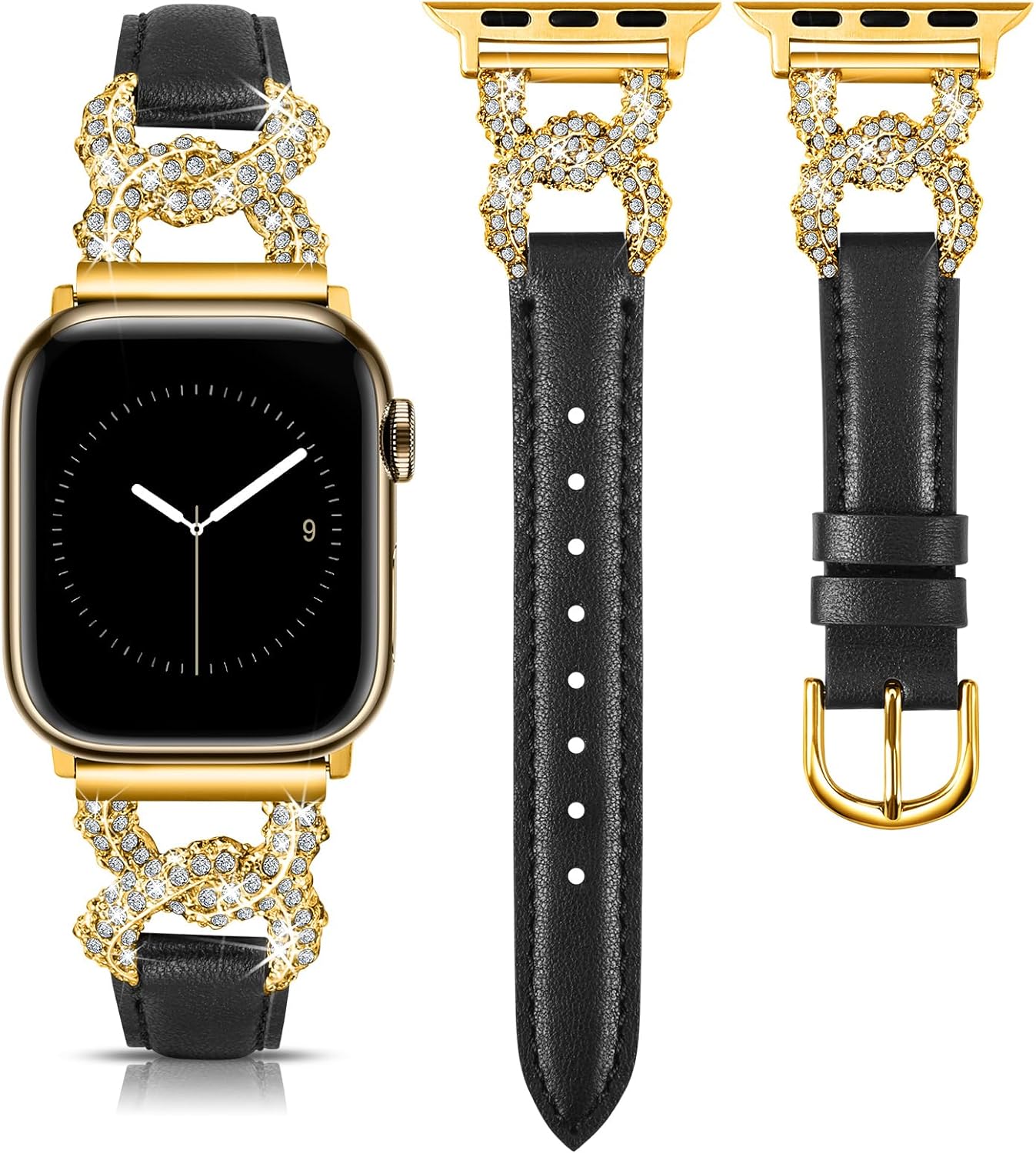 TOYOUTHS Leather Band Compatible with Apple Watch Bands for Women 38/40/41/42/44/45/46/49mm Dressy Designer Diamond Interlock Buckle Thin Strap Buckle for iWatch 11 10 9 8 7 6 5 4 SE/Ultra 3 2 1