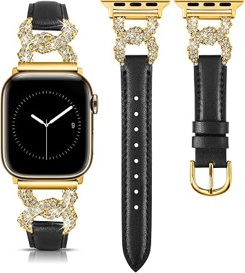 TOYOUTHS Leather Band Compatible with Apple Watch Bands for Women 38/40/41/42/44/45/46/49mm Dressy Designer Diamond Interlock Buckle Thin Strap Buckle for iWatch 11 10 9 8 7 6 5 4 SE/Ultra 3 2 1