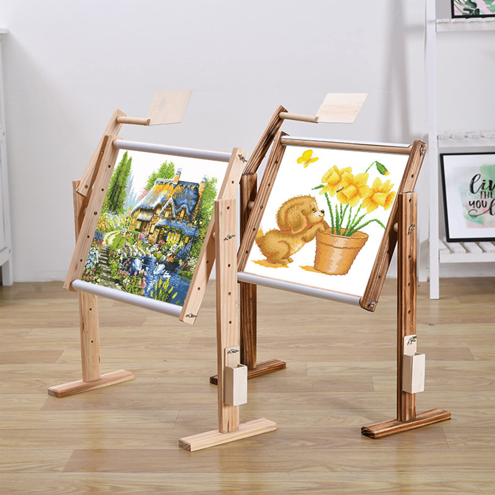 Kreuzstichrahmen-Stickrahmen, vertikaler Verstellbarer Stickrahmen aus Massivholz, Kreuzstichrahmen, verbreiterte Basis, rechter Werkzeugkasten, praktische Aufbewahrung