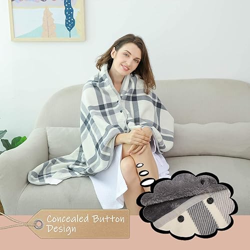 Miniatura 48 de XING YE CHUAN Fleece Wearable Blanket, Comfy Poncho Throw with Buttons, Plush Sleeveless Blankets, for Women Cape Wrap Cover