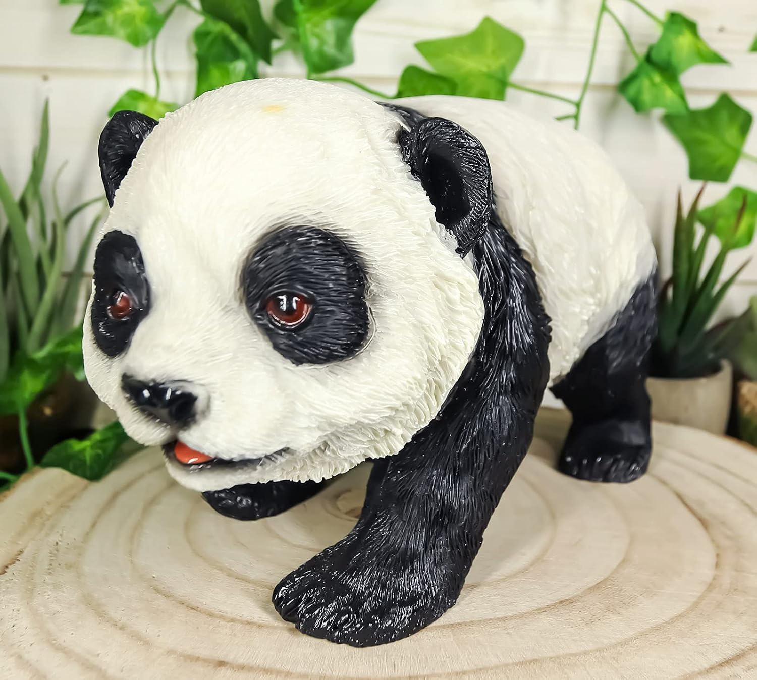 Ebros Realistic Lifelike Adorable China Asian Baby Giant Panda Bear Statue 9" Long with Glass Eyes Hand Painted Eastern Bamboo Mountain Pandas Bears Decor Figurine Endangered Animal Species Sculpture