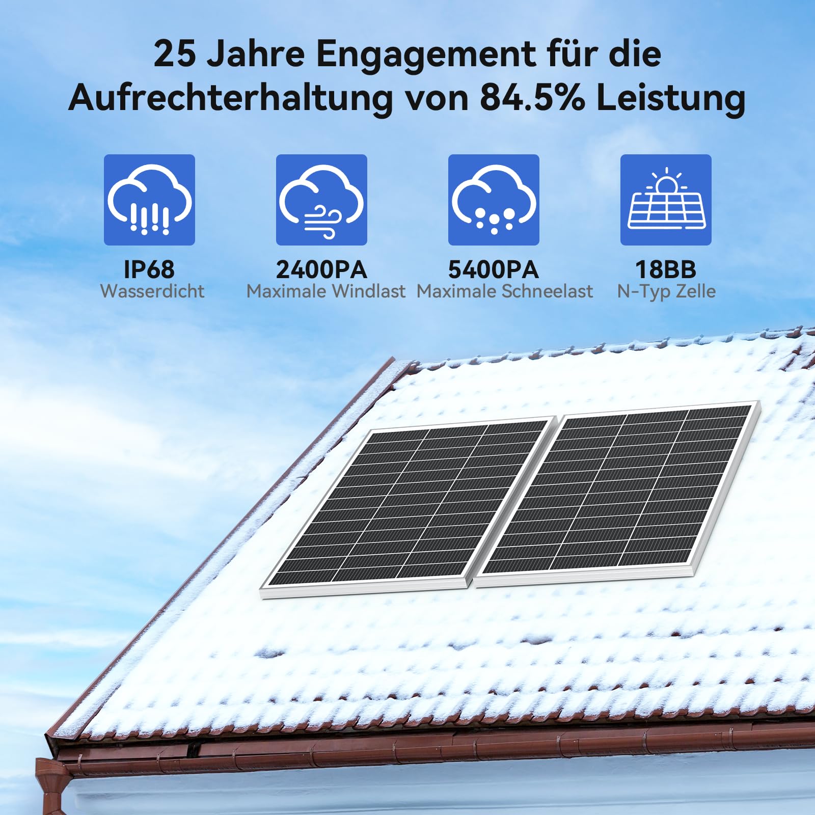 WERCHTAY 12V Solarpanel 400w Monokristallines, Solarmodul mit Hocheffizientes Aluminiumrahmen, SMBB Technologie, PV Modul für Batterien, Boot, Wohnmobile, Gartenhäuse, Haus (200W*2)