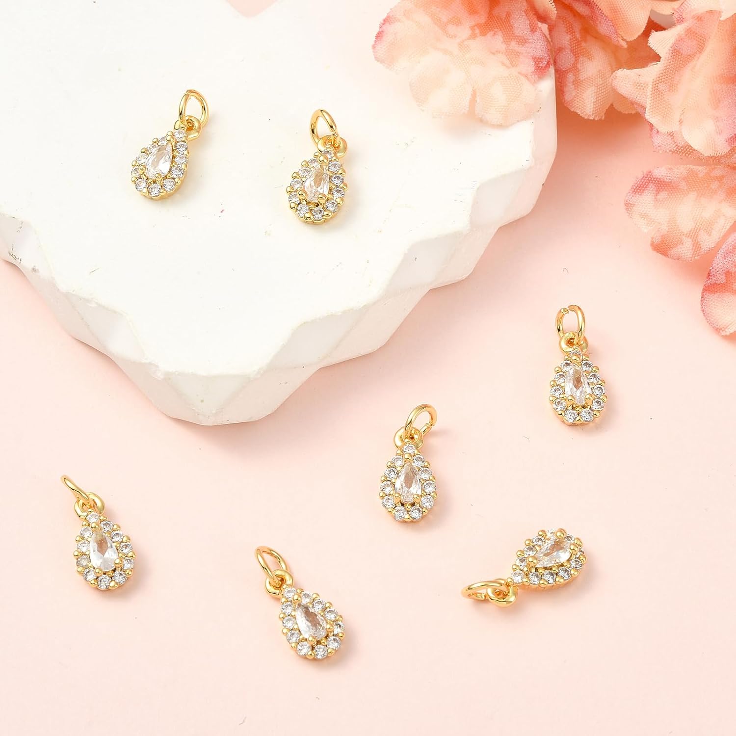 10Pcs Bulk Small Crystal Dangle Charms for Jewelry Making Real 18K Gold Plated Brass Cubic Zirconia Charms Water Drop Teardrop Pendants for Jewelry Making Earring Necklace Bracelet - Image 4