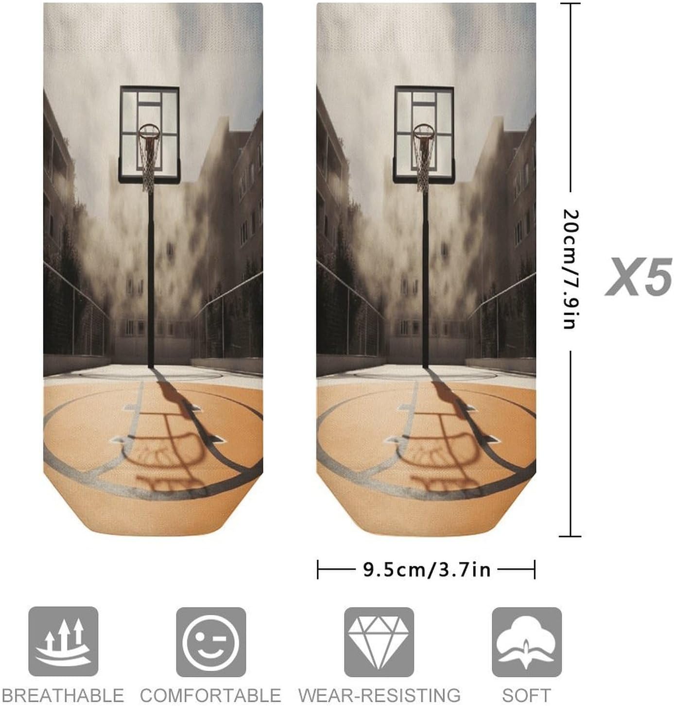 Socks for Men Women 5 Pairs Short Ankle Socks | Amazing Basketball Court Low Cut Casual Crew Sock Cute Breathable Athletic Socks Non Slip No Show Sock