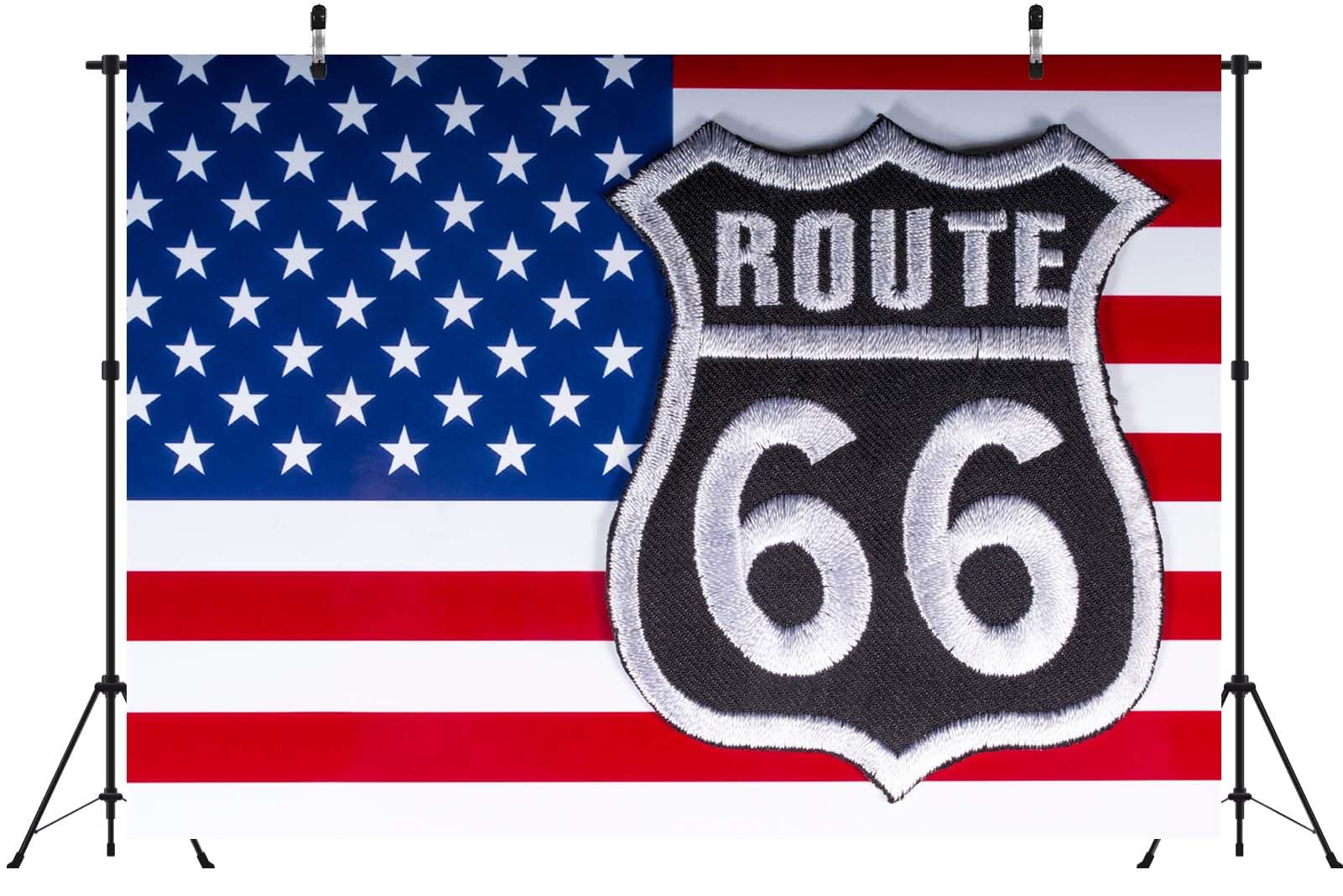 BELECO 4.6x2.5m Sfondo in tessuto Bandiera americana | Logo Route 66 su bandiera USA banner decorazione festa sfondo accessori shooting fotografico