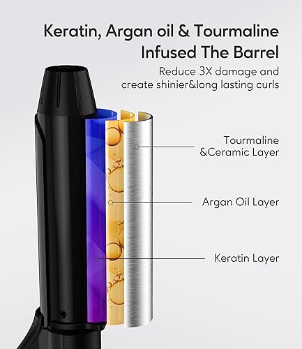 Vista 5 de Rizador de viaje, mini rizador de 1 pulgada, tamaño de viaje con 3 temperaturas ajustables, mini rizador de pelo de cerámica con queratina