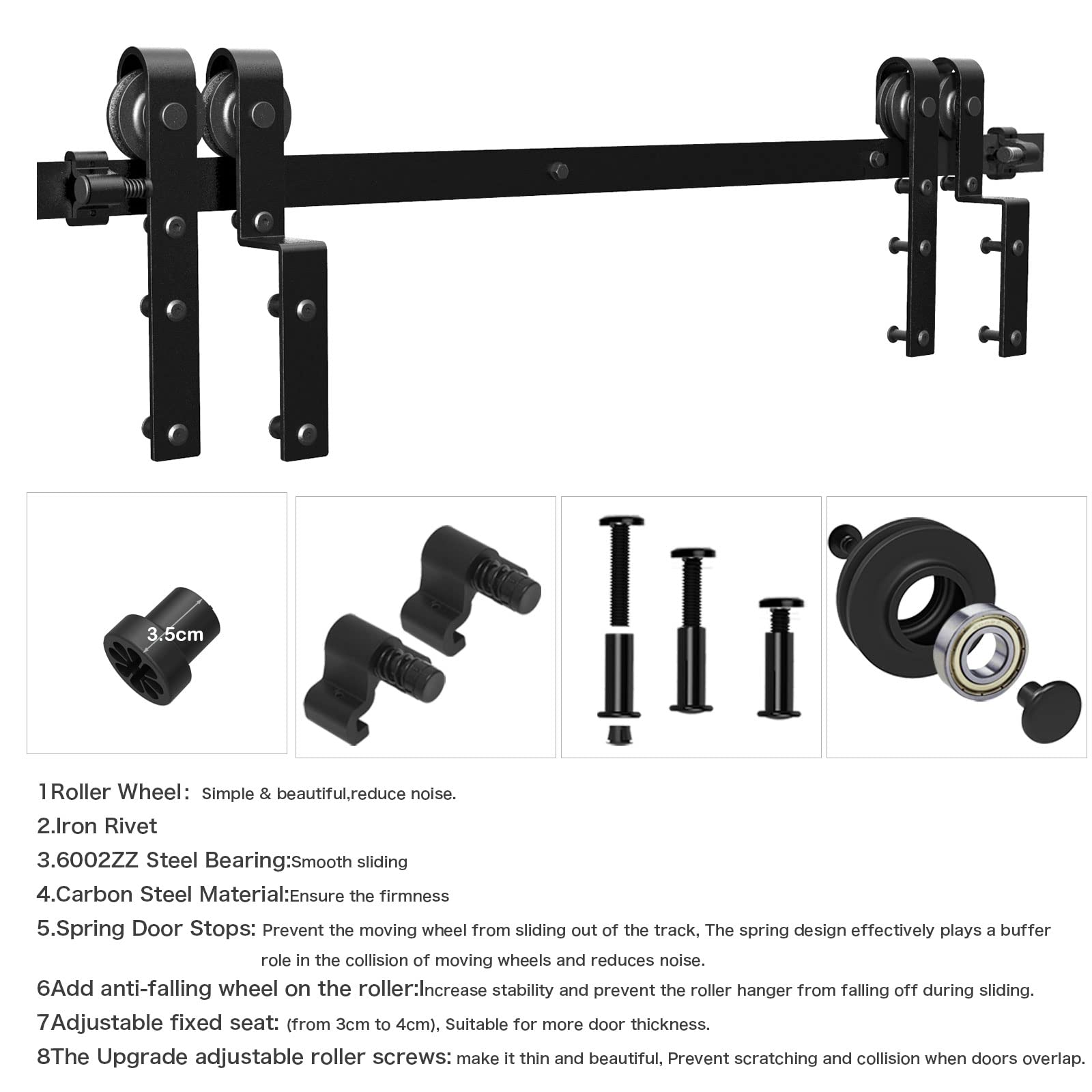 CCJH 10FT/300cm Quincailleri Kit de Rail pour Bypass Double Porte Coulissante (Rail simple) Noir Système Porte Coulissante Interieur - Forme J Rouleau Set