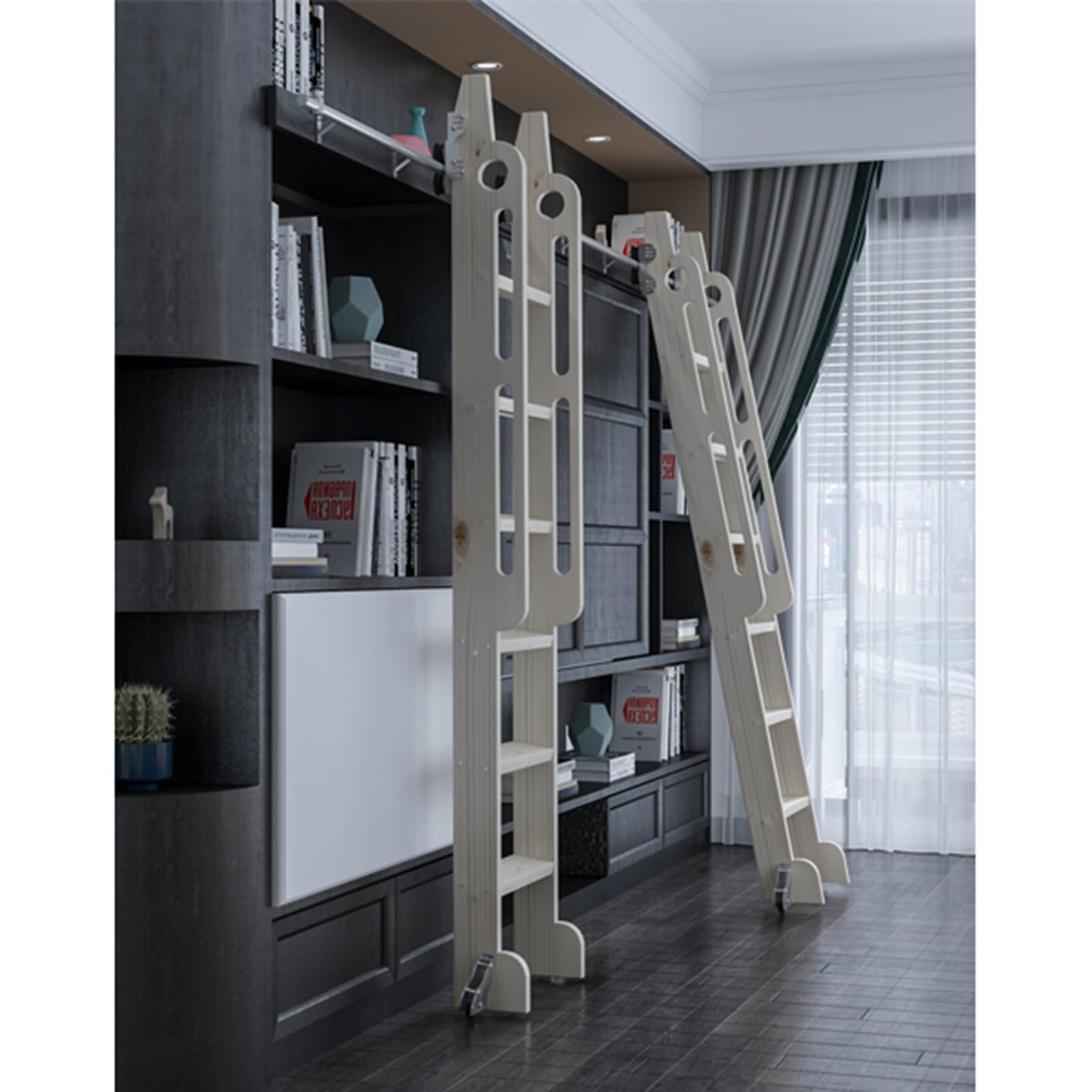 Kit de rails coulissants pour échelle bibliothèque loft et bureau acier 300 cm