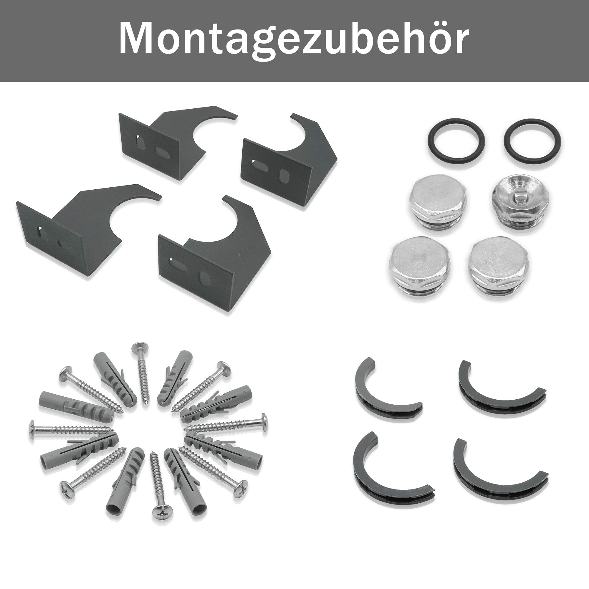 ELEGANT Grzejnik nowoczesny antracyt 600 x 767 mm z antracytowym multiblokiem termostat design grzejnik poziomy, dwuwarstwowy grzejnik rurowy, przyłącze środkowe