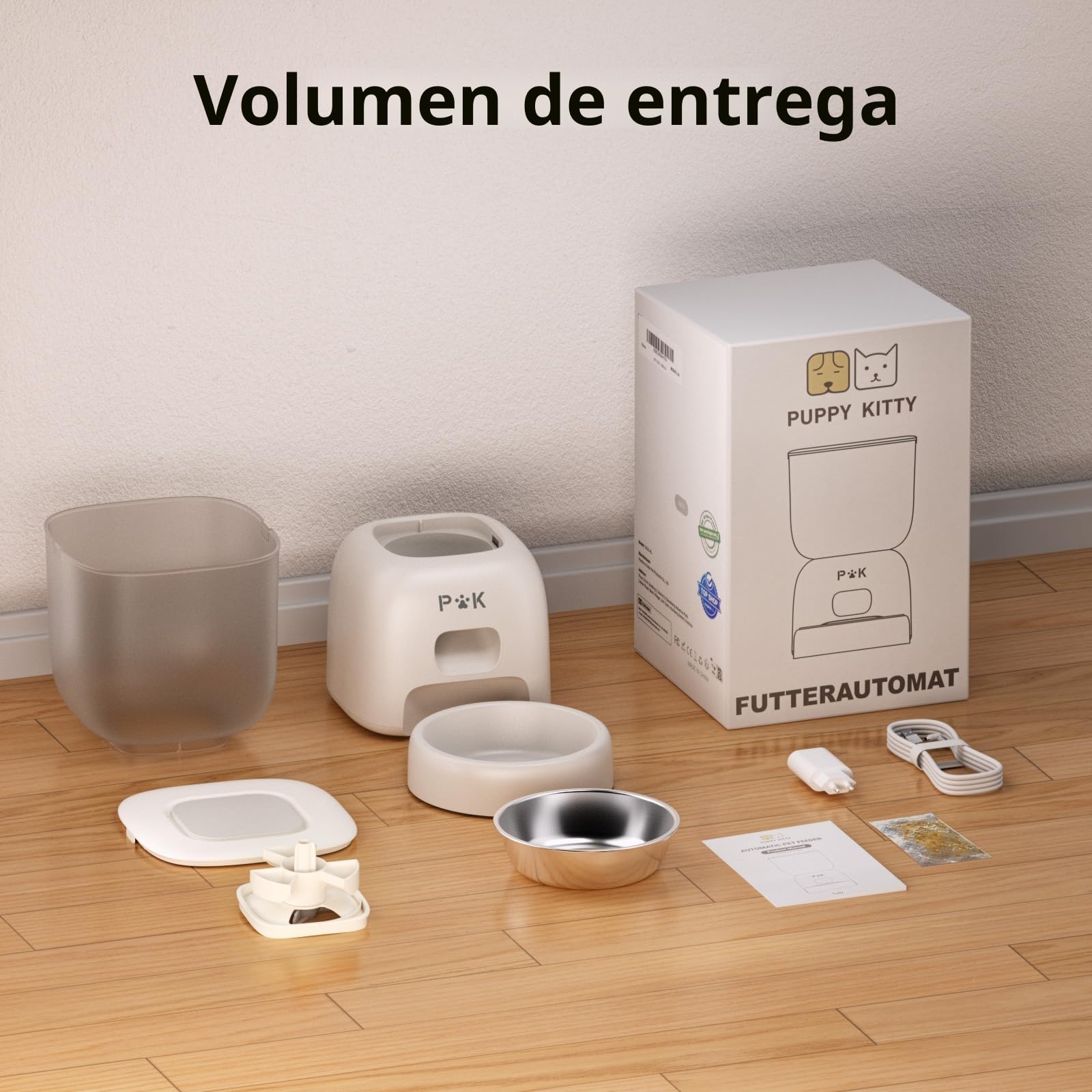 PUPPY KITTY Cady Comedero Automático Gato, 3L Dispensador Comida Gatos con Grabación de Voz 10S, Duración de la Batería hasta 180 Días, 1 a 5 Comidas