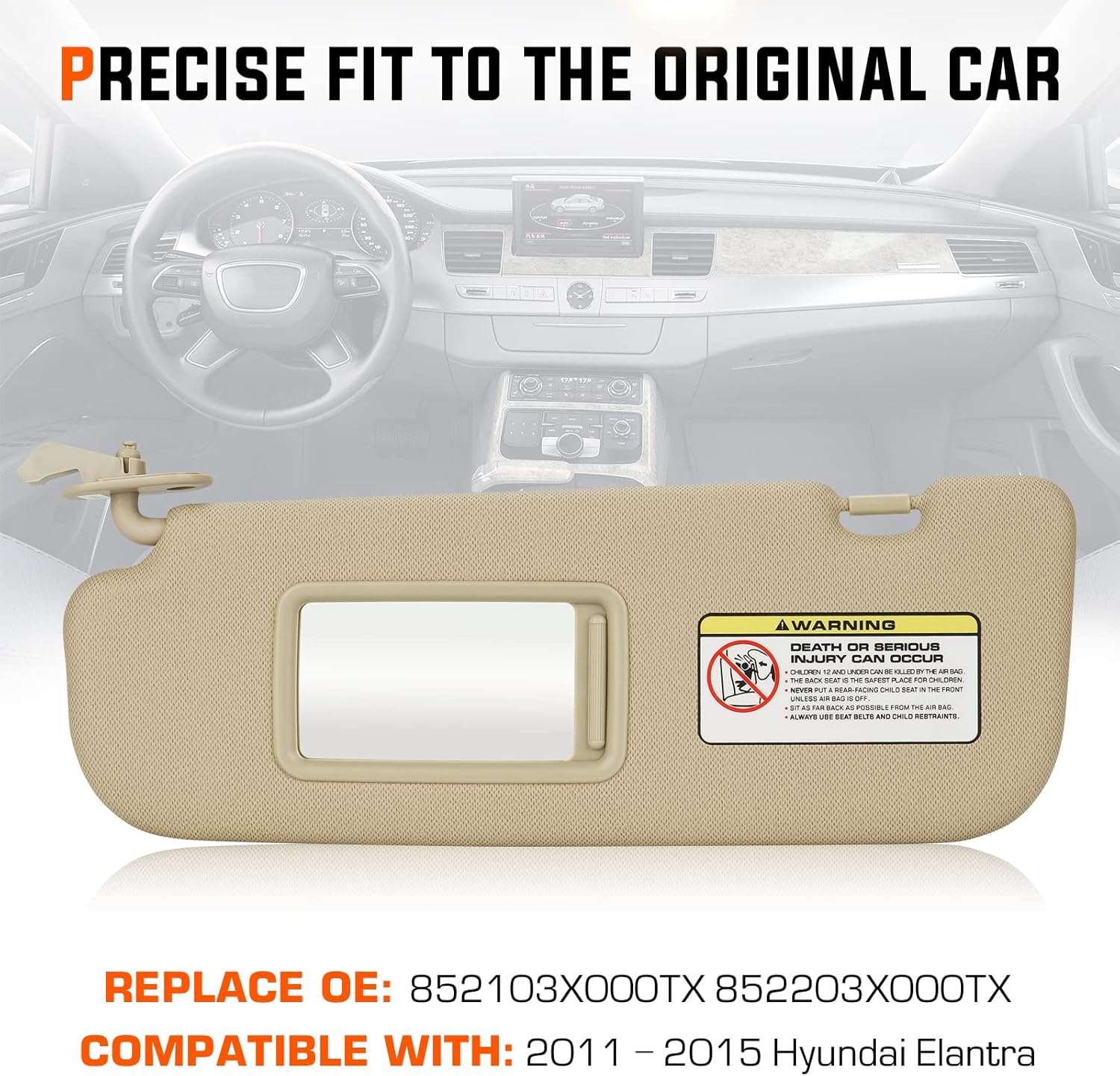 Youxmoto for Hyundai Elantra Beige Left Driver and Right Passenger Side Sun Visor, Replacement for Hyundai Elantra 2011 2012 2013 2014 2015 Replaces# 852103X000TX, 852203X000TX