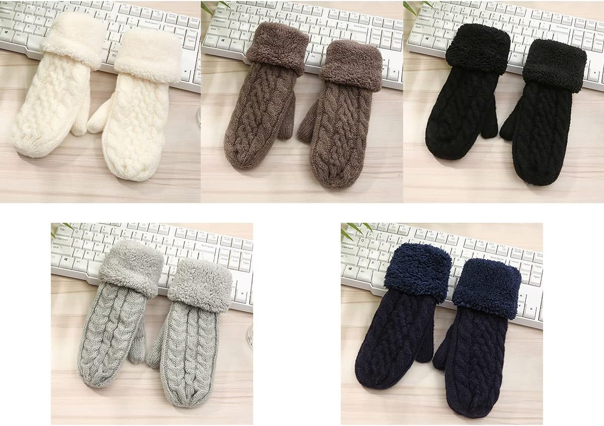 ECYC Ltd Women Winter Knit Mittens, Female Warm Thick Wool Knit Gloves Full Finger Cold Weather Mittens for Women
