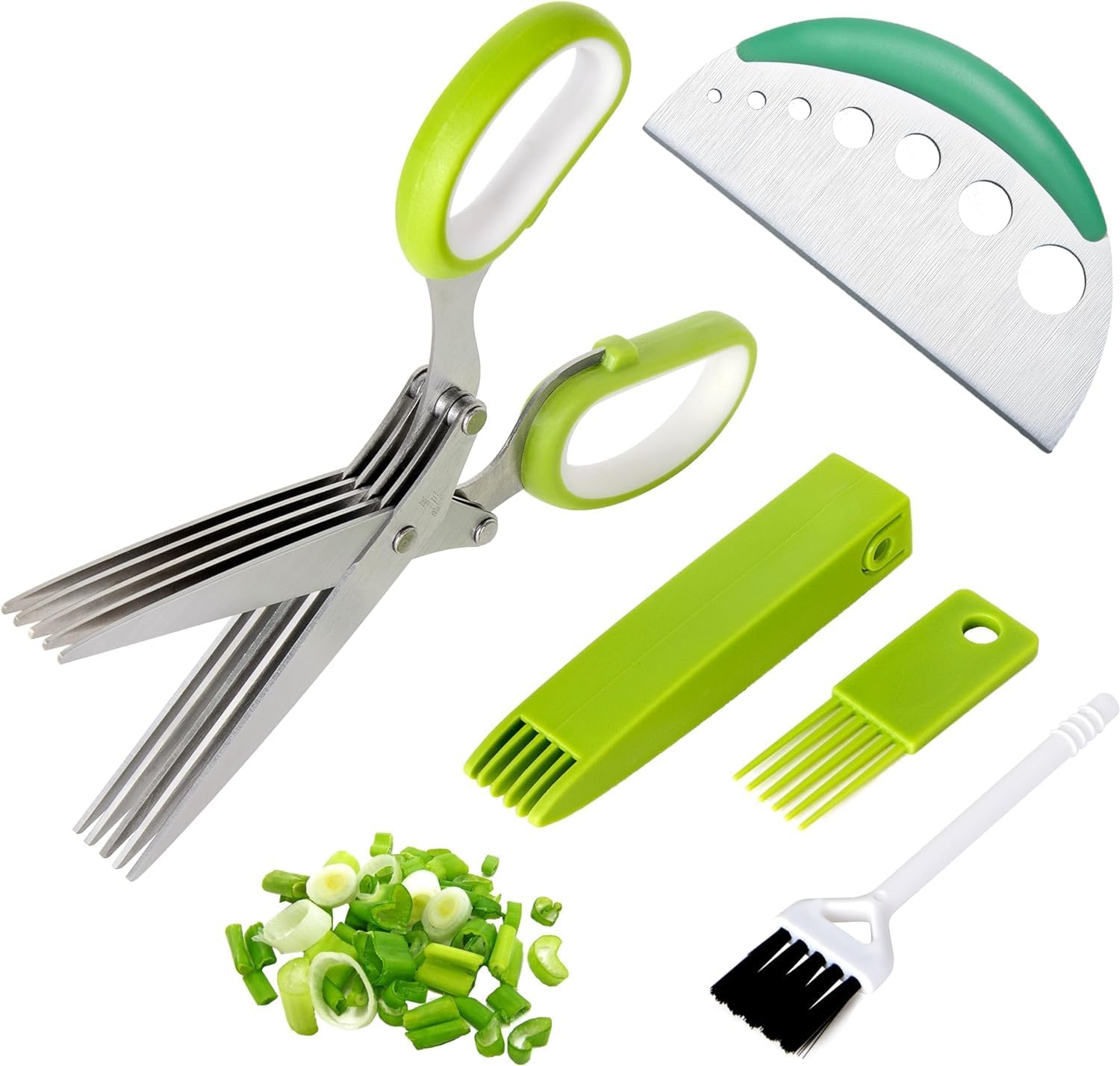 KANKIKUSUI Herb Scissors, Kitchen Shears Cutter with 5 Blades, Herb Stripping Tool and Cover, Dishwasher Safe Kitchen Gadget – Green KANKIKUSUI Herb Scissors, Kitchen Shears Cutter with 5 Blades, Herb Stripping Tool and Cover, Dishwasher Safe Kitchen Gadget – Green