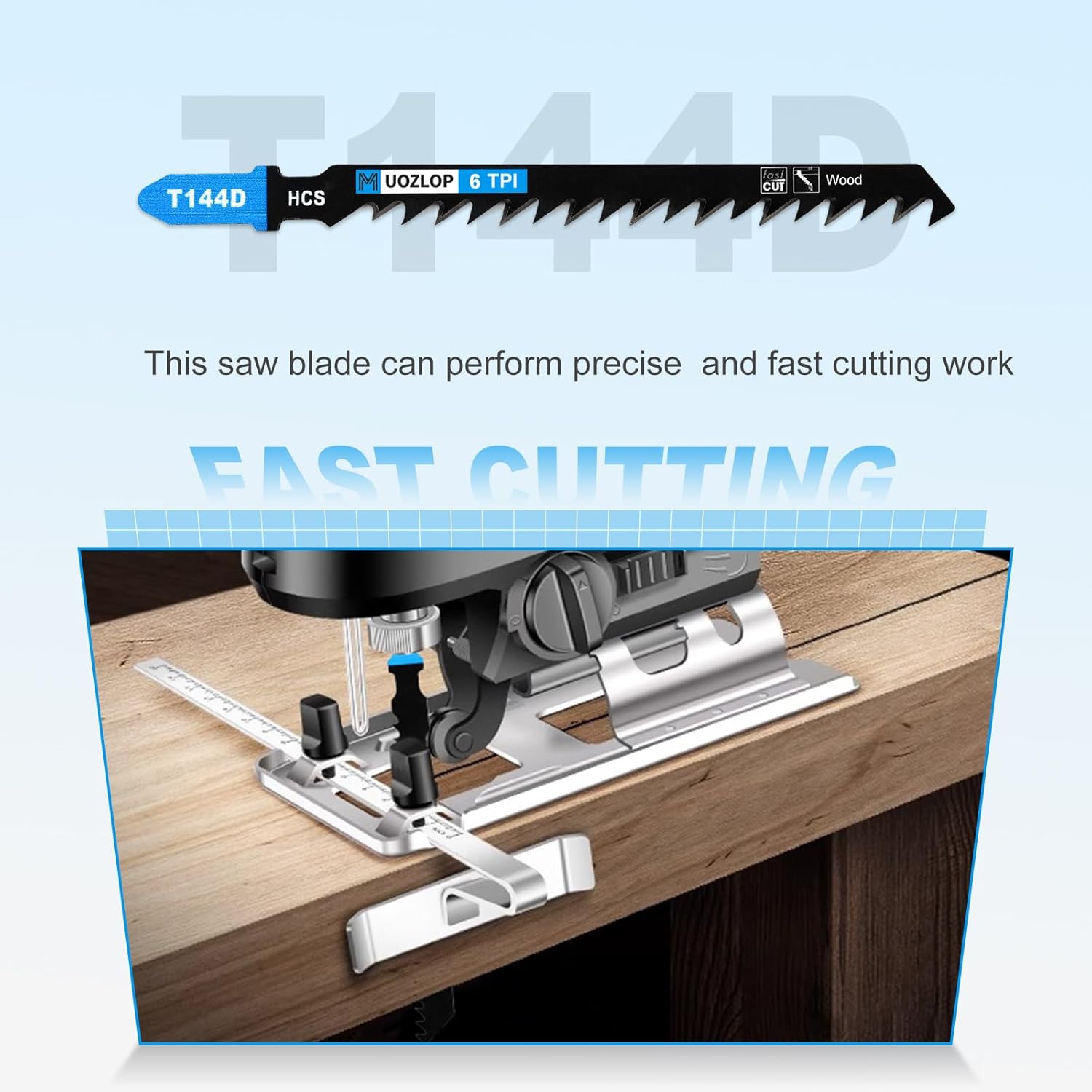 MUOZLOP100pcsT144D Jigsaw Blades，6TPIJig Saw Blades with Storage Case,T-Shank jig Saw Blades for Wood Cutting (100pcsT144D)