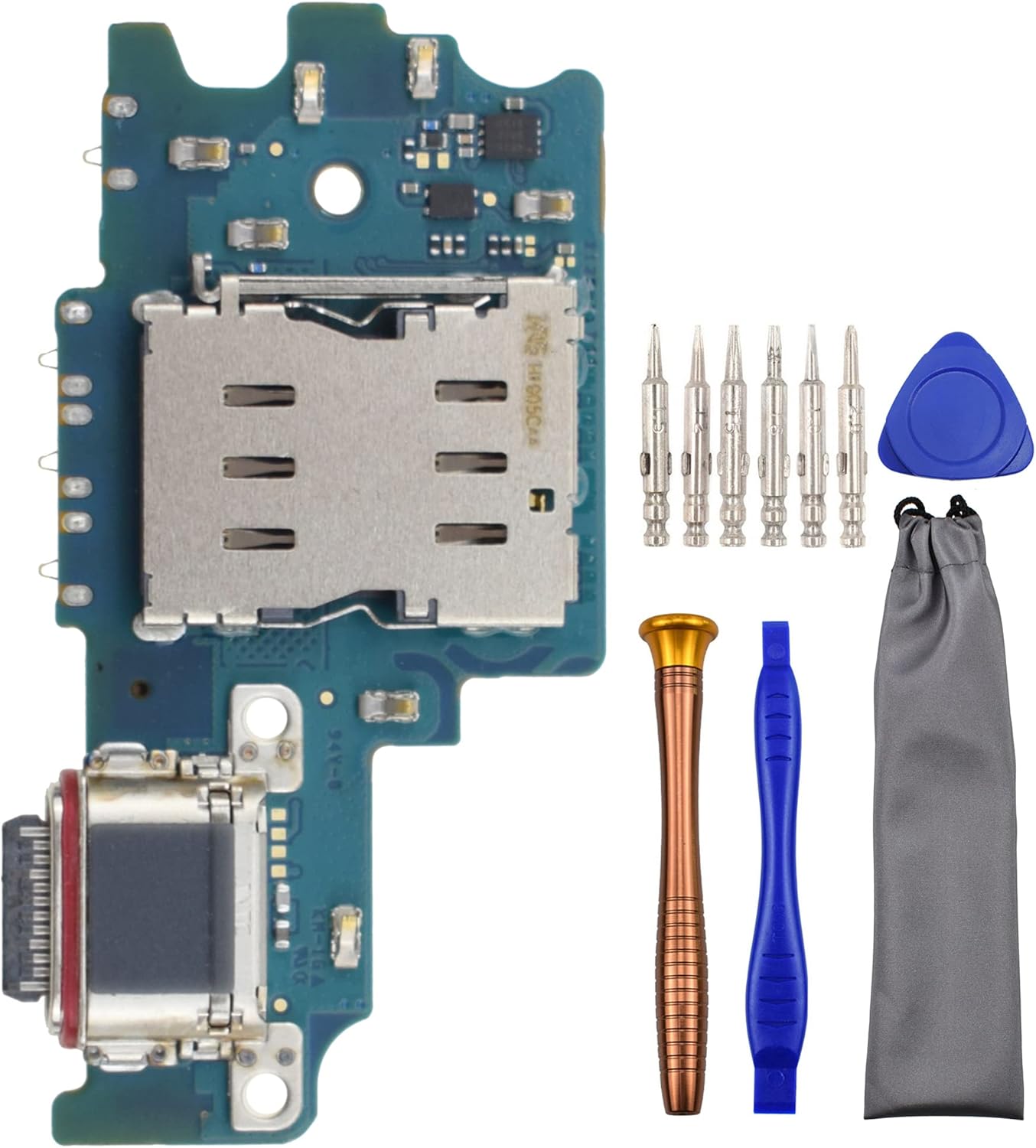 USB Charging Port Replacement Part Assembly Board for (US Version) Samsung Galaxy S21 FE 5G SM-G990U with Microphone Nano-SIM Card Tray and Tool Kit