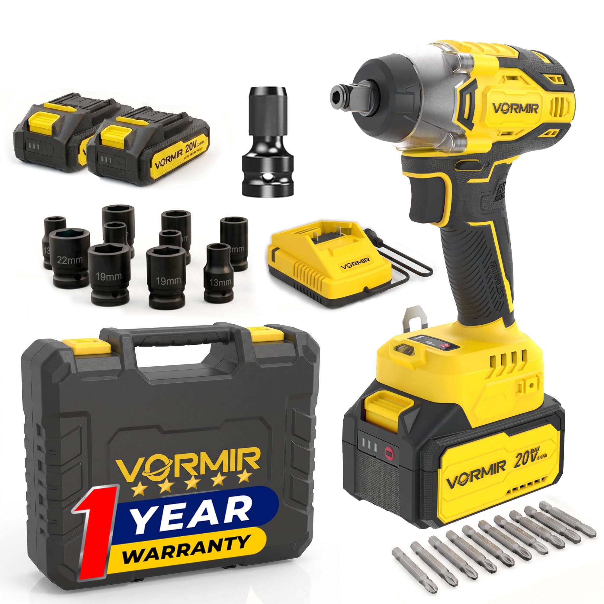 VORMIR VR BW21-32 Brushless Cordless Impact Wrench Kit, 20V MAX, ½", 320Nm Torque, 1800–3000 RPM, 2250–3700 IPM, 2X2.0Ah Battery, Charger, LED Light & BMC Box- 12 Month warranty-image-1