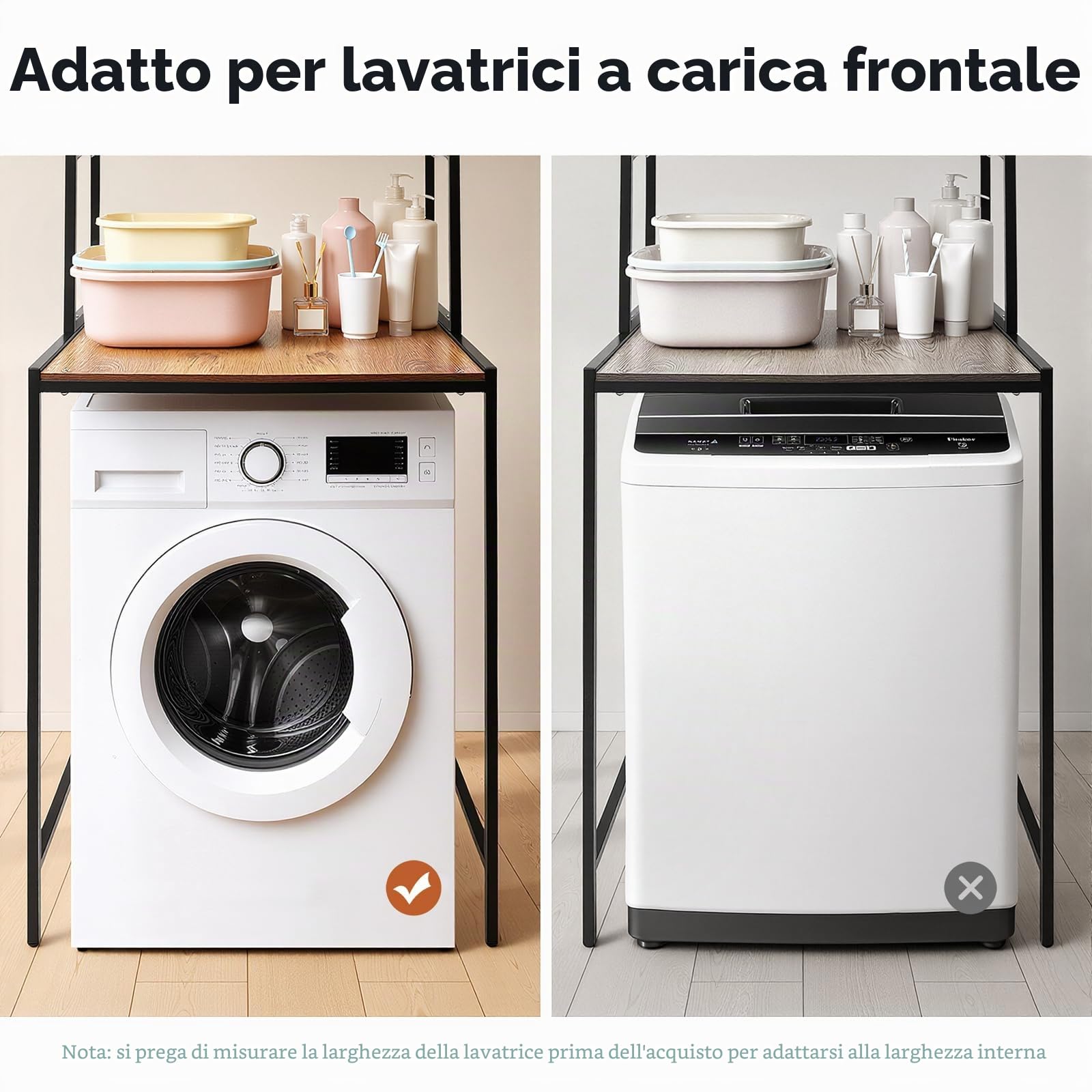 Scaffale per lavatrice, in metallo, per bagno, per lavatrice, con 3 ripiani, 69 x 60 x 176 cm, colore: nero
