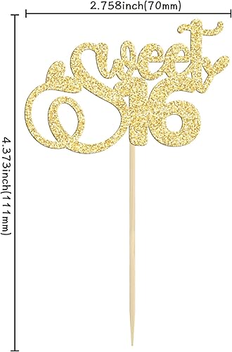 Miniatura 2 de 24 piezas de decoración para cupcakes con purpurina de 16 cumpleaños de 16 años, decoraciones para cupcakes de 16 años, decoraciones para cupcakes